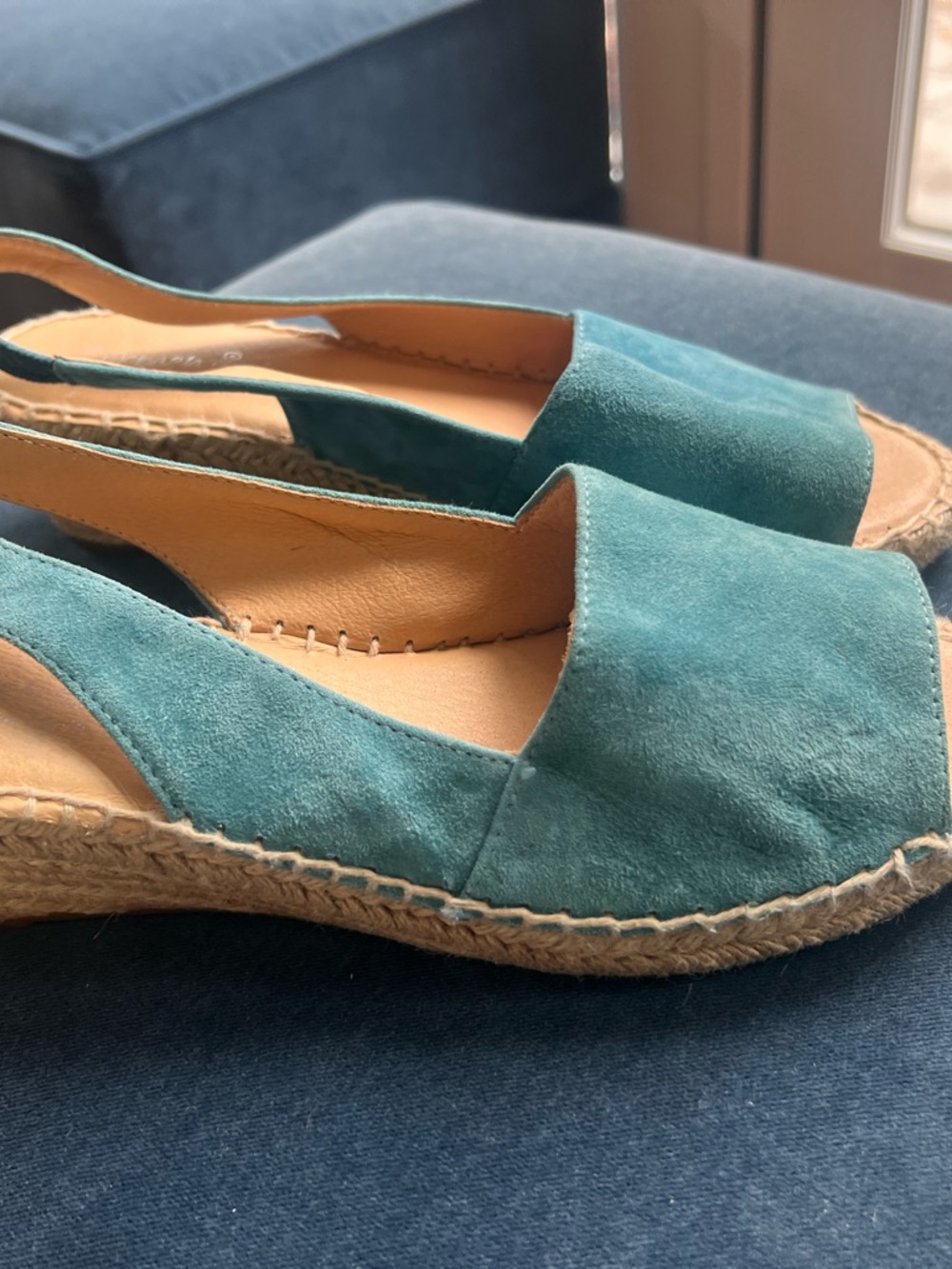 NWOT Carmen Saiz Teal Suede Espadrille Slingback - Picture 4 of 8